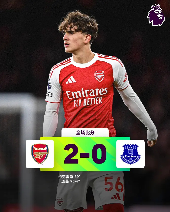 16岁少年道曼英超最年轻破门，阿森纳双线告捷争