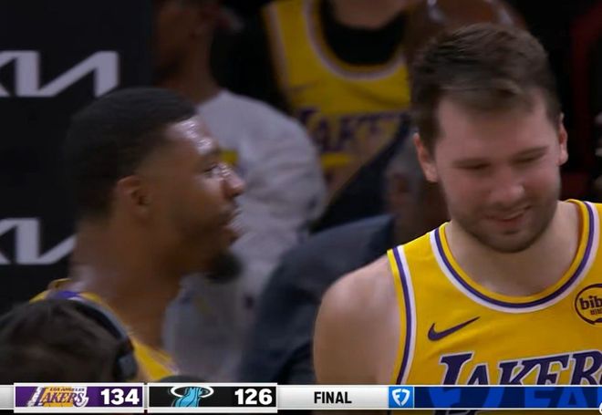 东契奇60分+詹姆斯三双 湖人双星闪耀热火主场